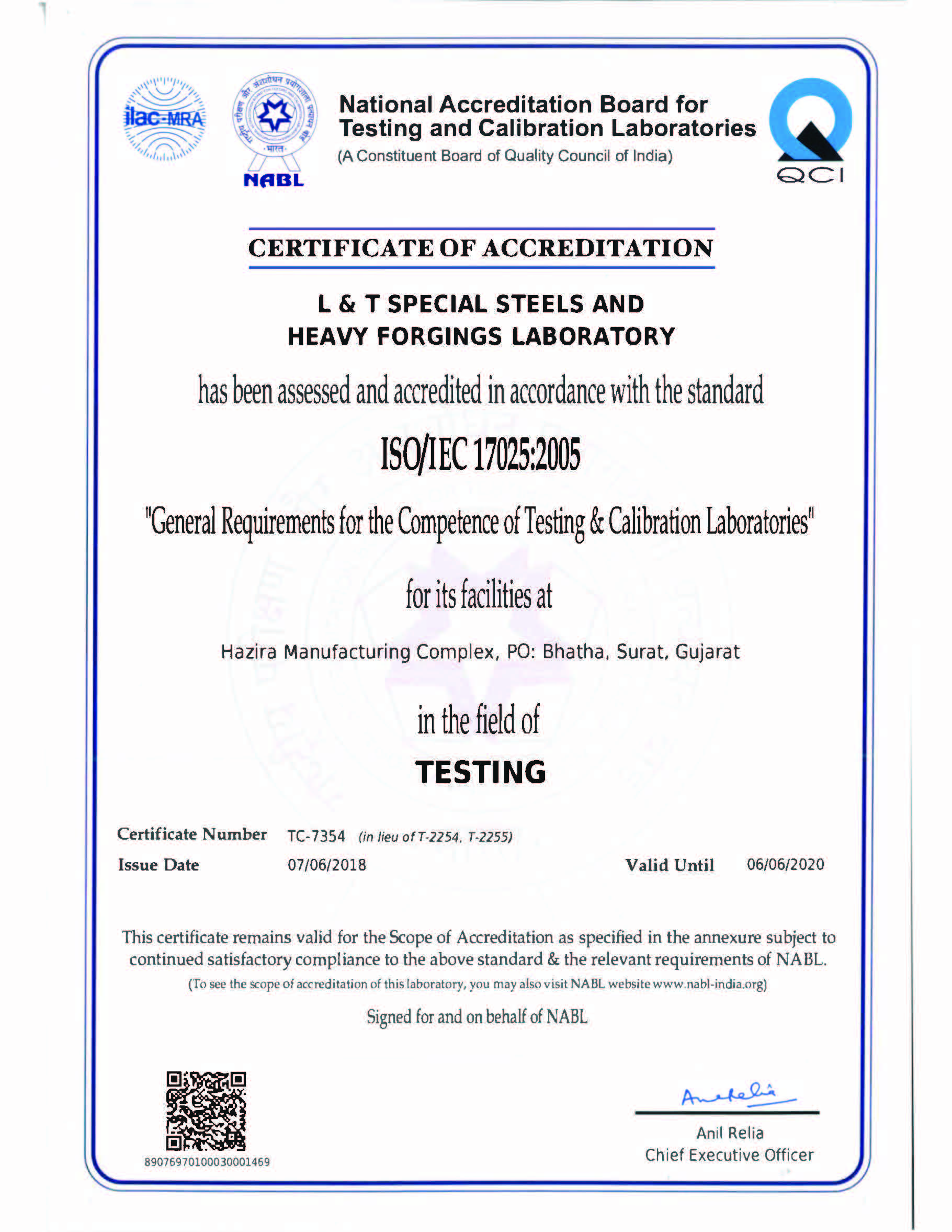 Certificates & Accreditations | Special Steels and Heavy Forgings | L&T ...