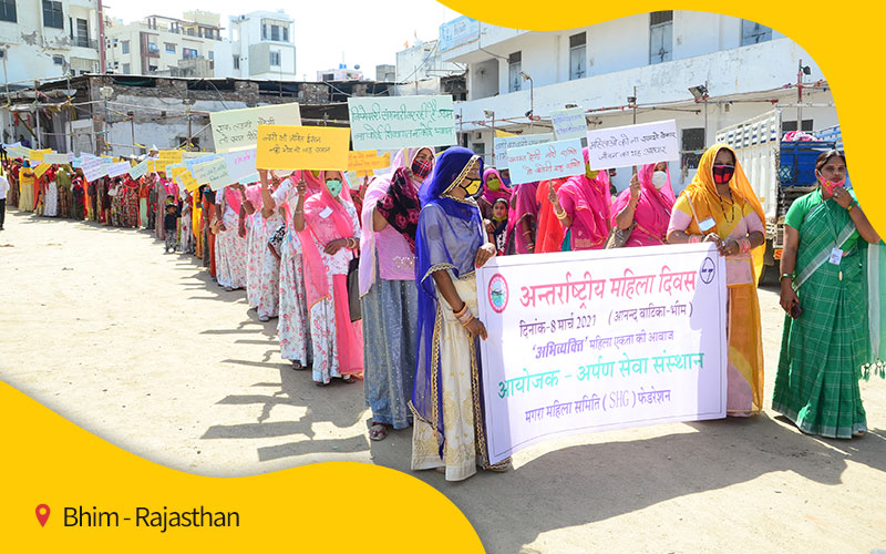A Women’s Rally at Bhim, Rajasthan articulating their affirmation of right to freedom, respect, opportunity on occasion of International Women’s Day